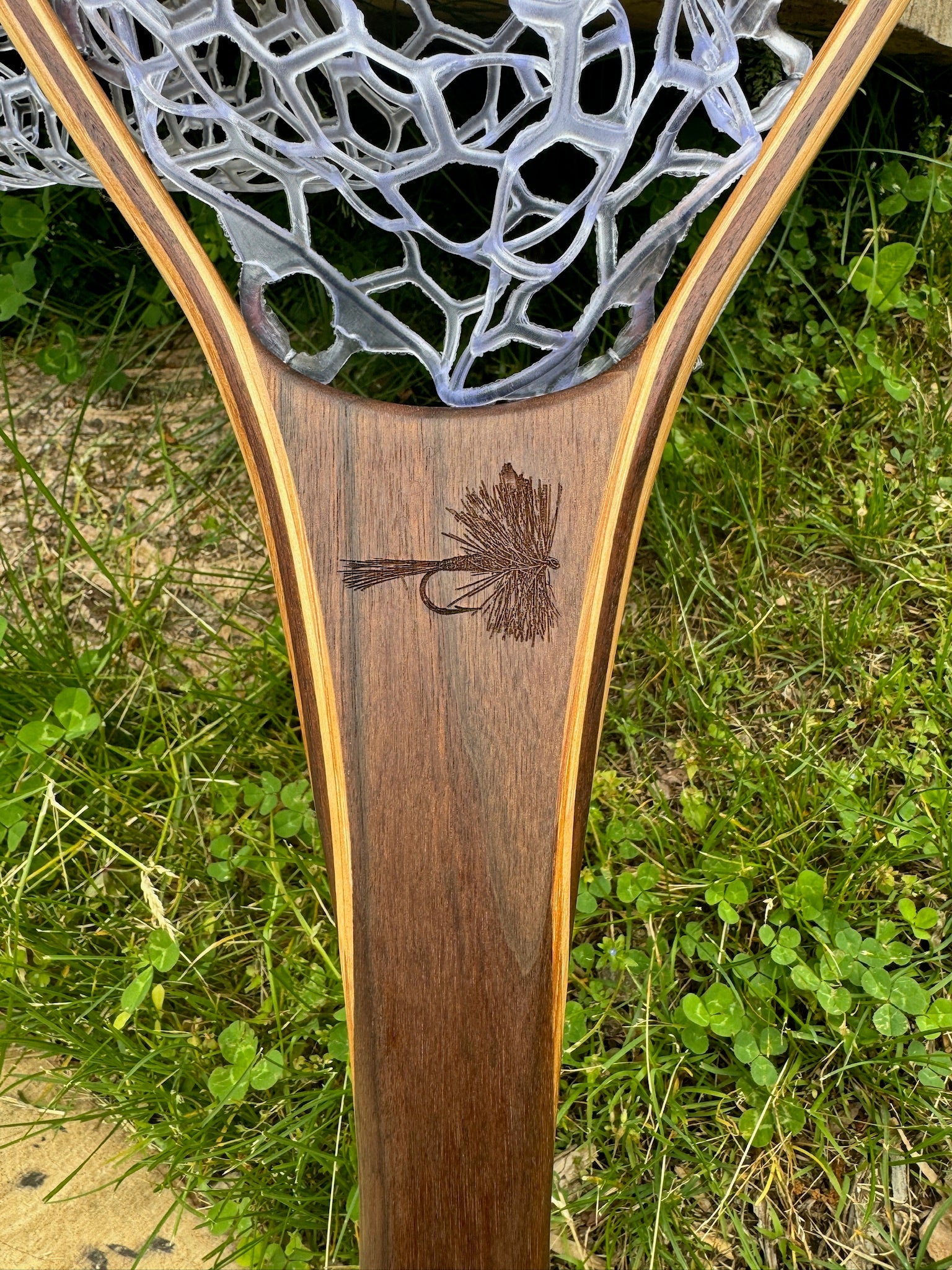 Fat Jake 16"x12" - Adams Dry Fly Engraved - Natural Fly Fishing Traditional Landing Net - Handcrafted & Made in USA