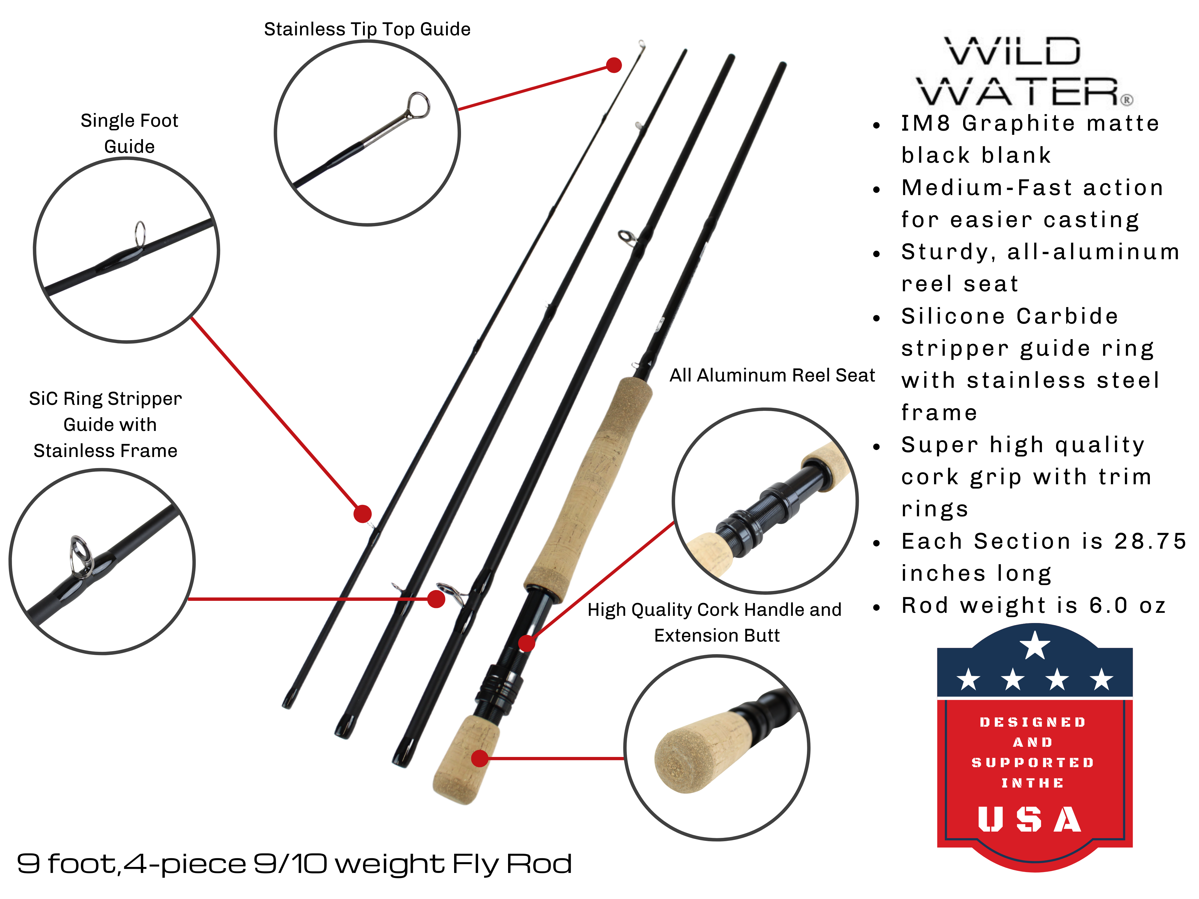 9/10 weight Fly Rod, 9ft | 4 Piece | Wild Water Fly Fishing