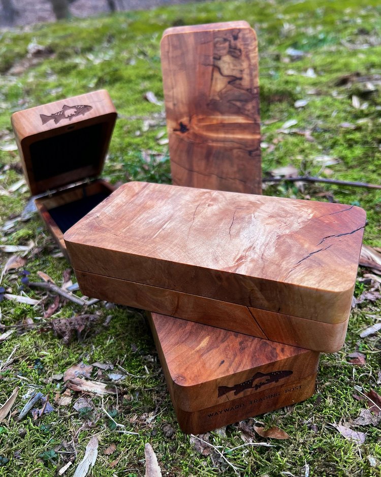 Fly Box Maple Burl Clam Shell - Handcrafted & Made in USA